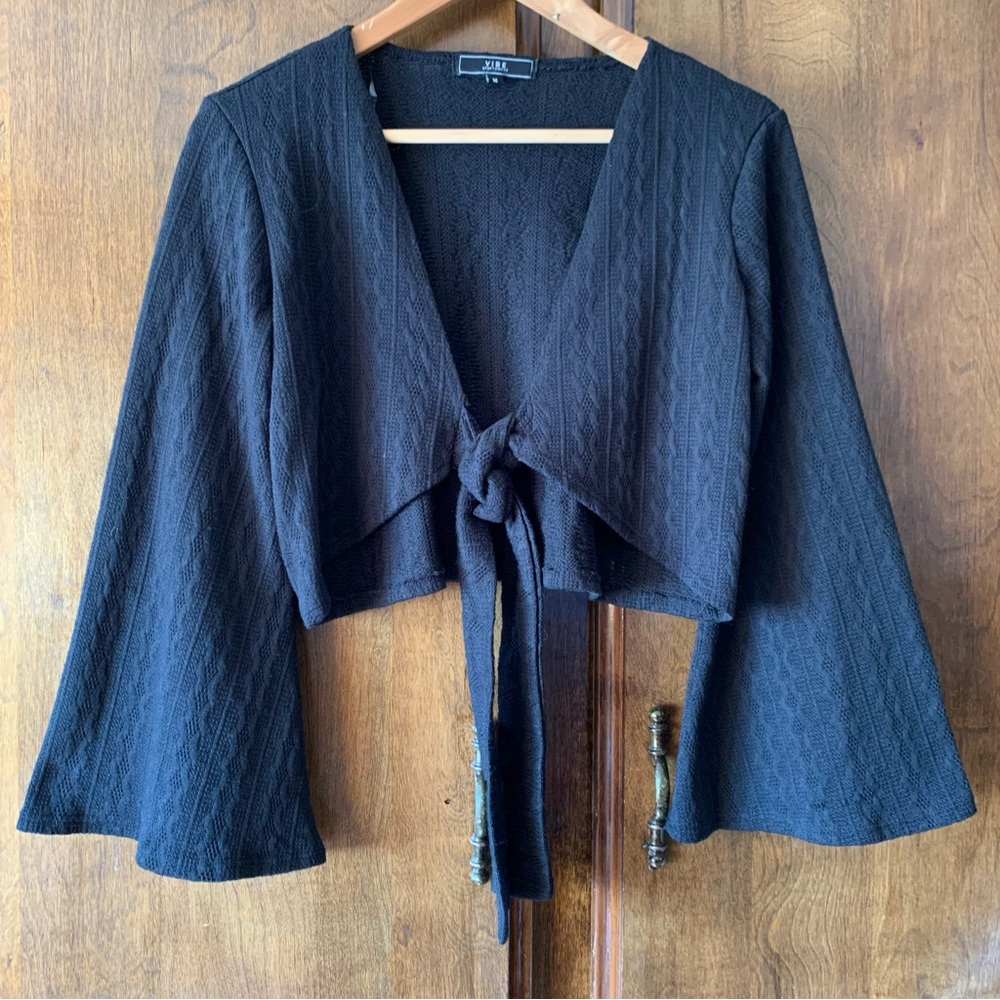 Black Cropped Tie-Front Cardigan